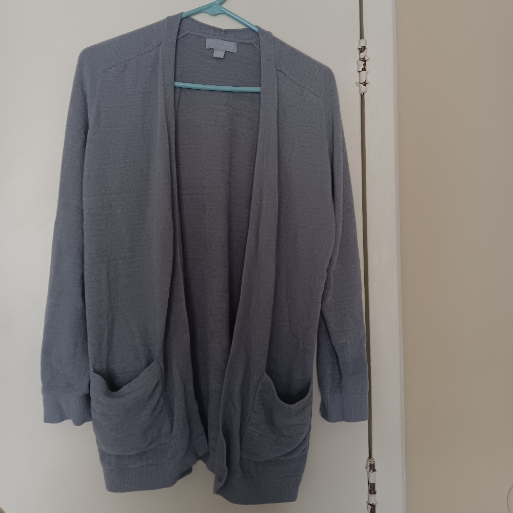 Barefoot Dreams Open-Front Blue/Gray Cardigan with Pockets